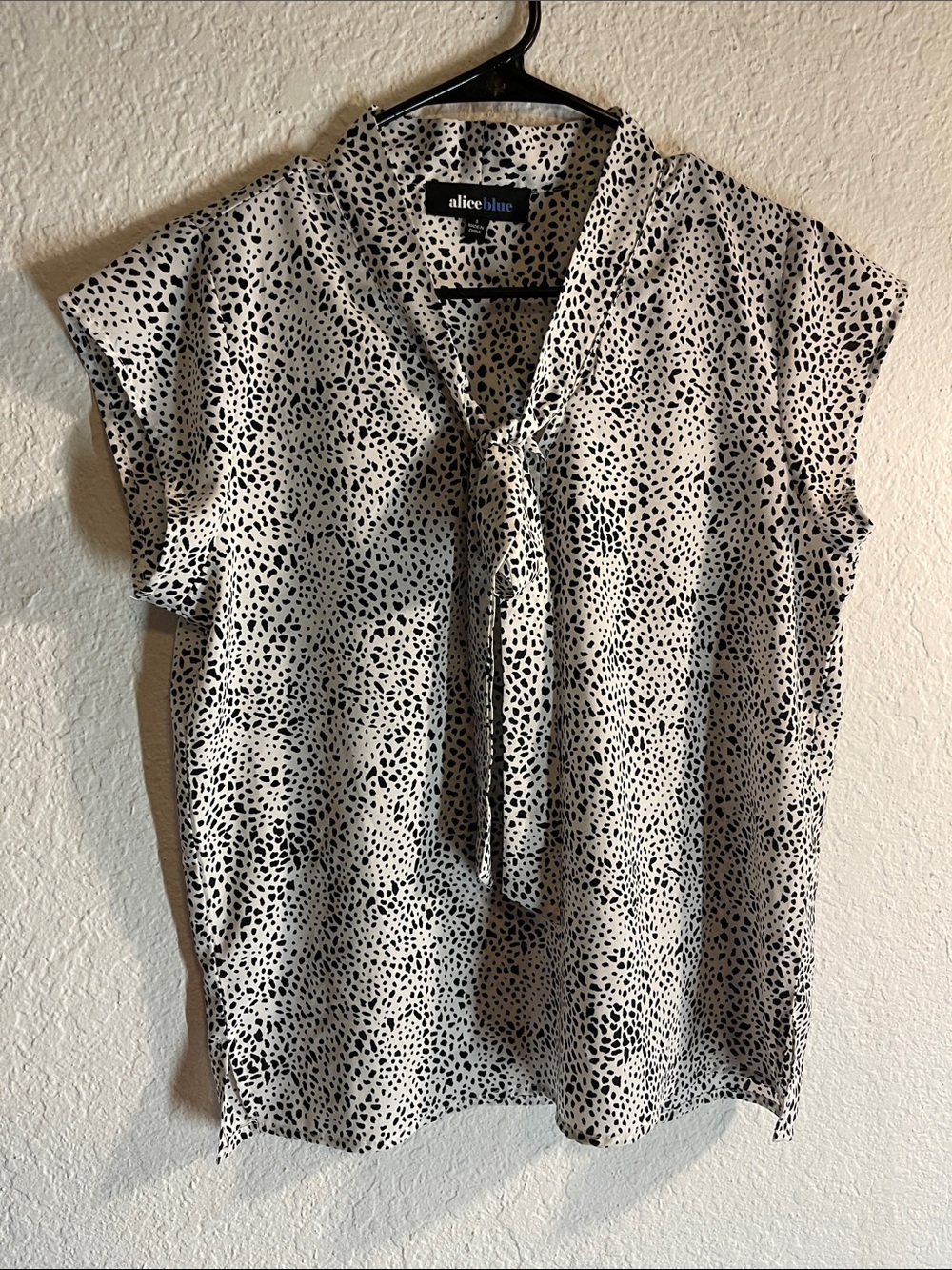 Alice Blue Cream Blouse with Black Spot Print and Tie Neck